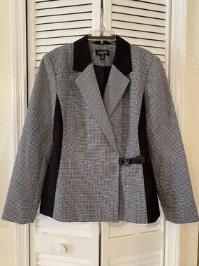 Vintage Isabella Blazer Jacket Womens Sz 12 Black Gray Classic Career Office